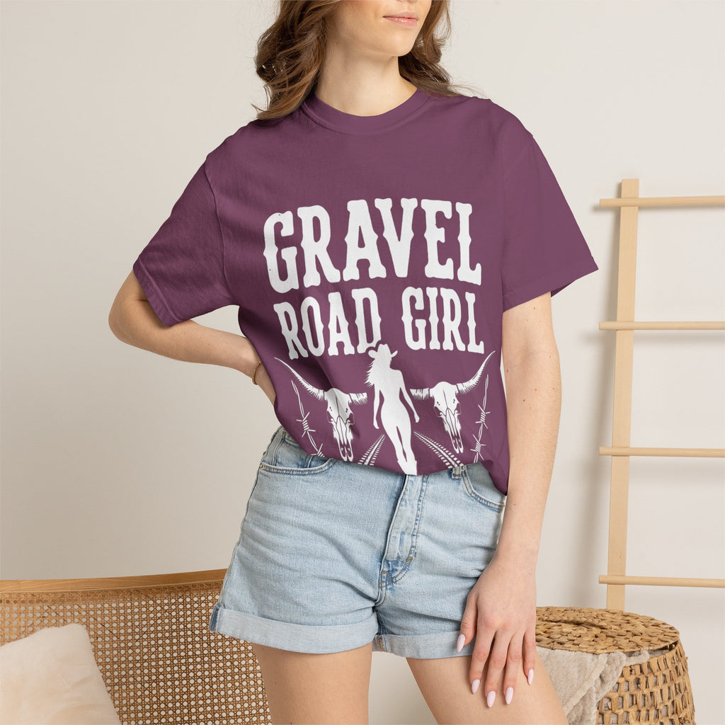 Gravel Road Girl T‑Shirt — Western Cowgirl Motorcycle Tee