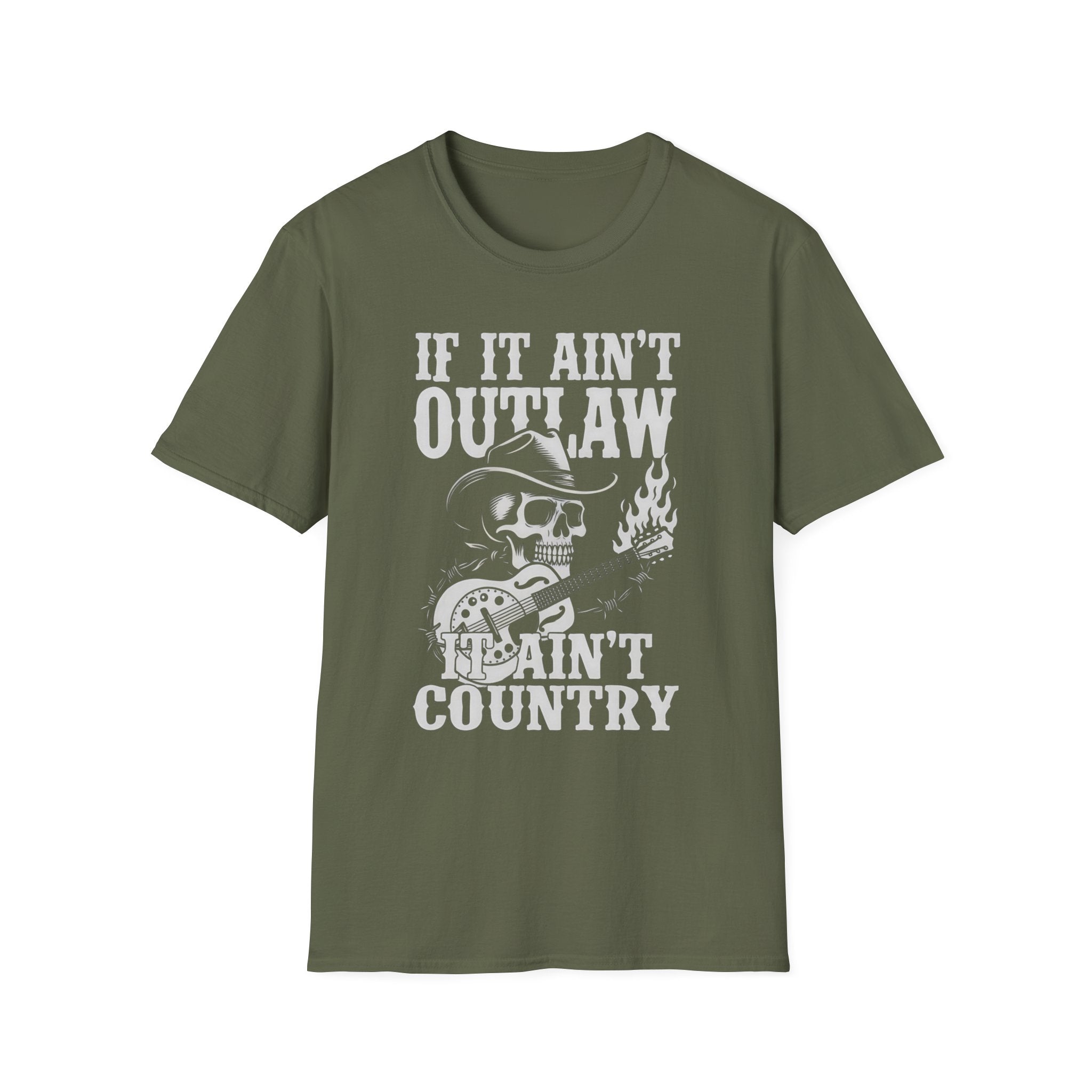 If It Ain't Outlaw, It Ain't Country T-Shirt — Skull Cowboy Guitar Graphic