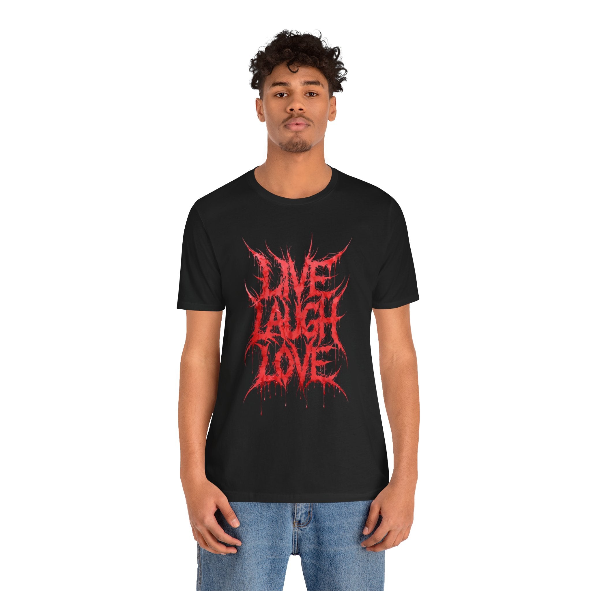 Graphic Tee — 'Live Laugh Love' Red Metal Script T-Shirt