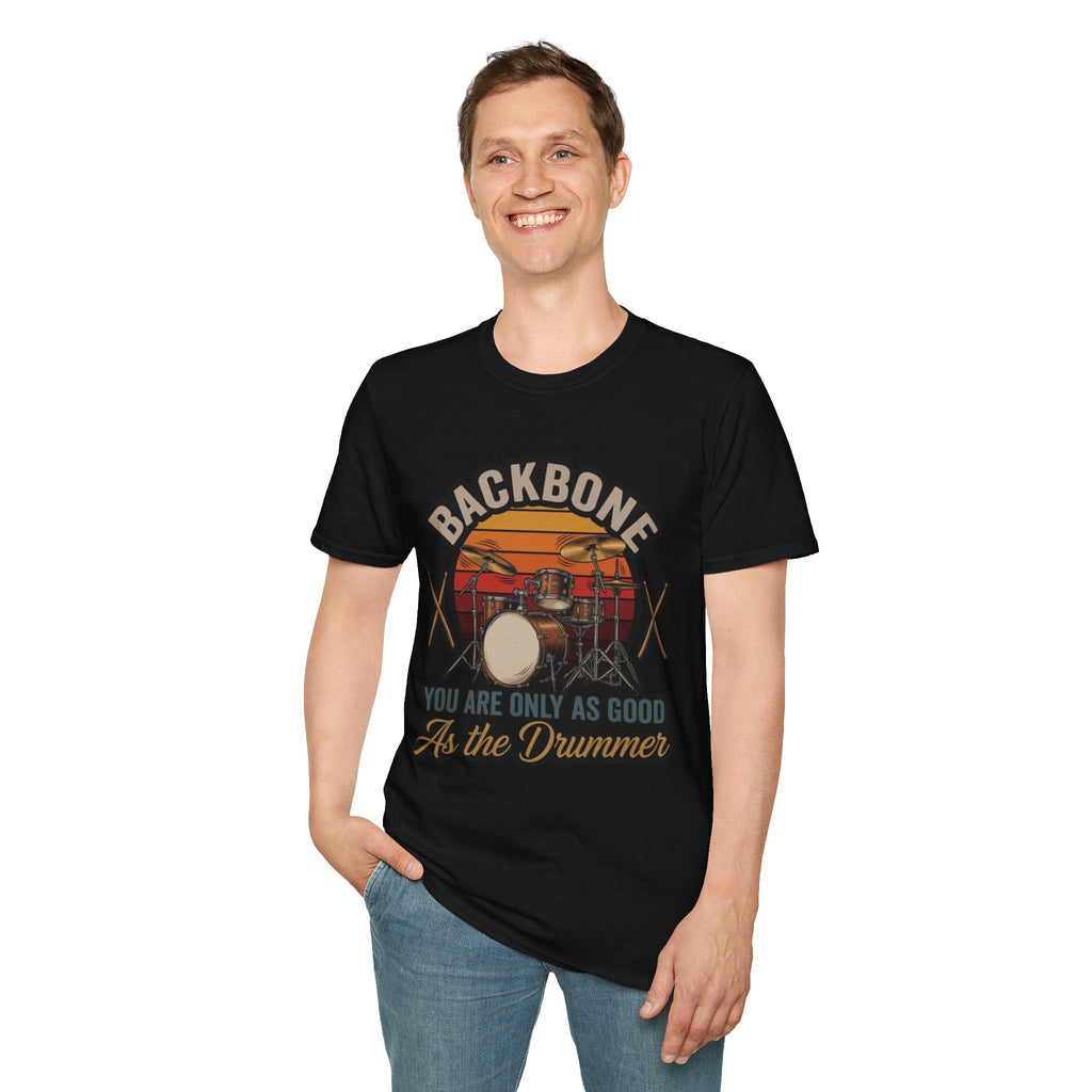 Drummer T-Shirt — “Backbone: You Are Only As Good As the Drummer” Vintage Drum Kit Tee
