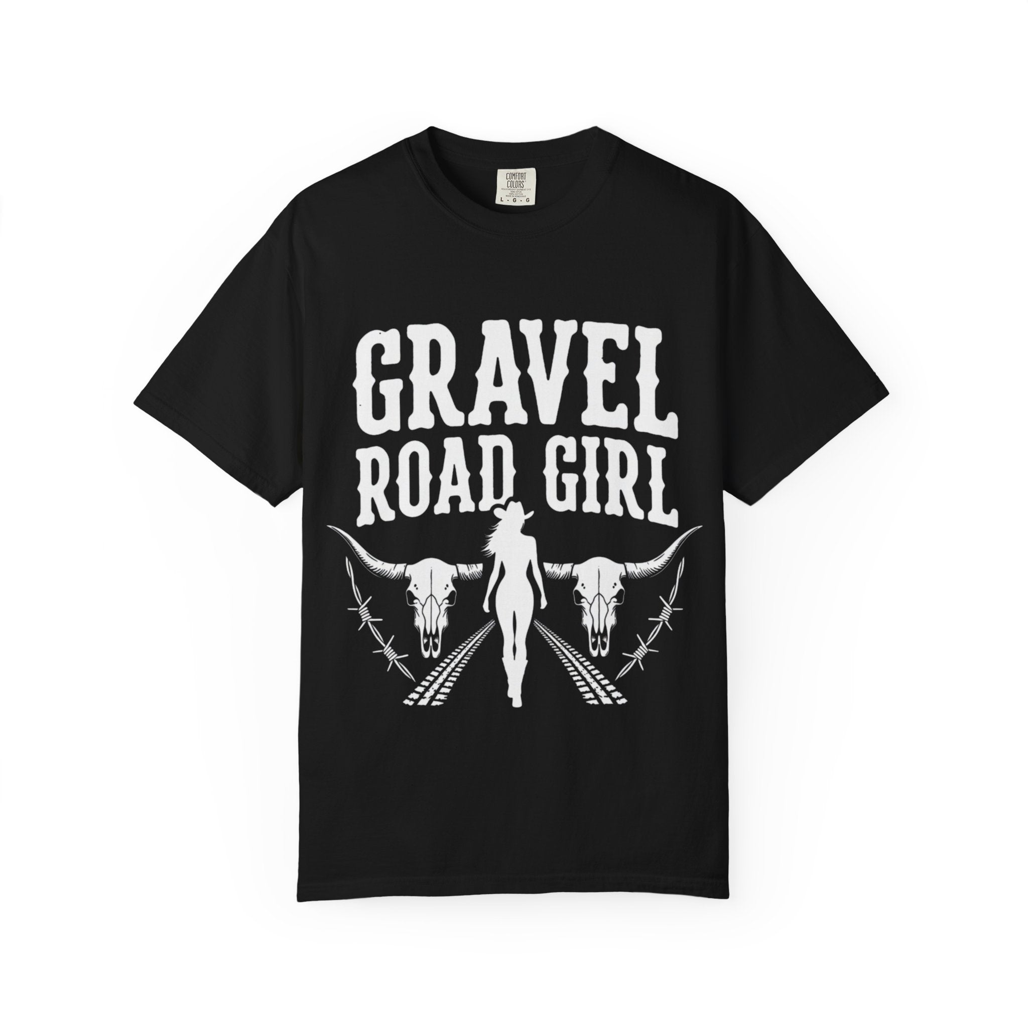 Gravel Road Girl T‑Shirt — Western Cowgirl Motorcycle Tee