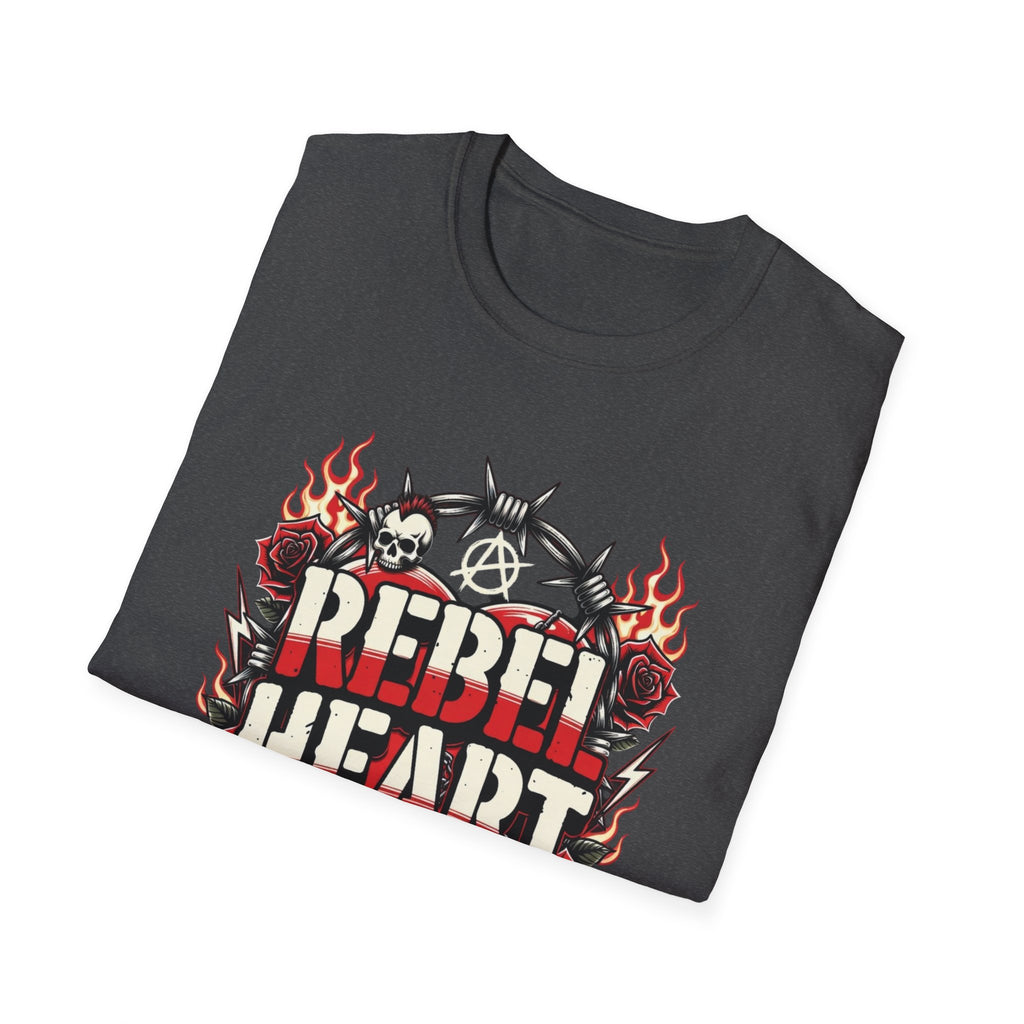 Rebel Heart Graphic T-Shirt — Edgy Flaming Heart & Barbed Wire Design