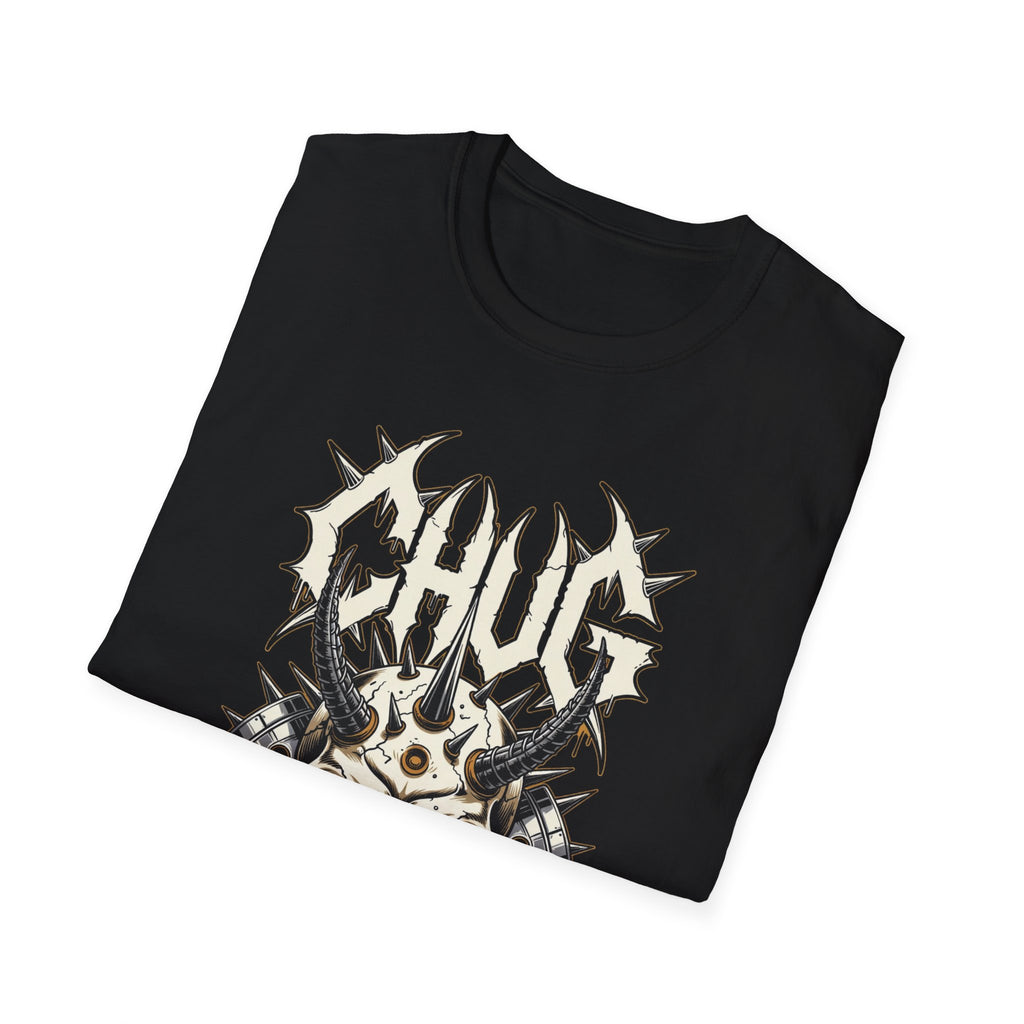 Chug Guitar Riffs Skull Tee — "Chug" Chains & Pistons Metal T-Shirt