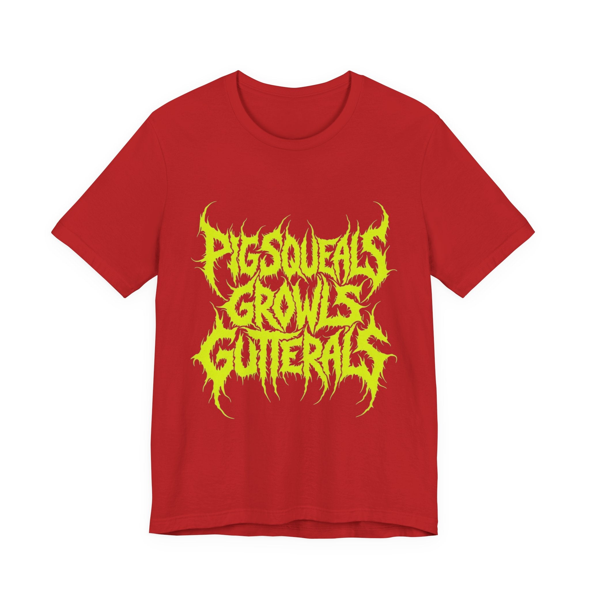 Metal Band Tee — "Pigsqueals Growls Gutterals" Neon Deathcore T-Shirt