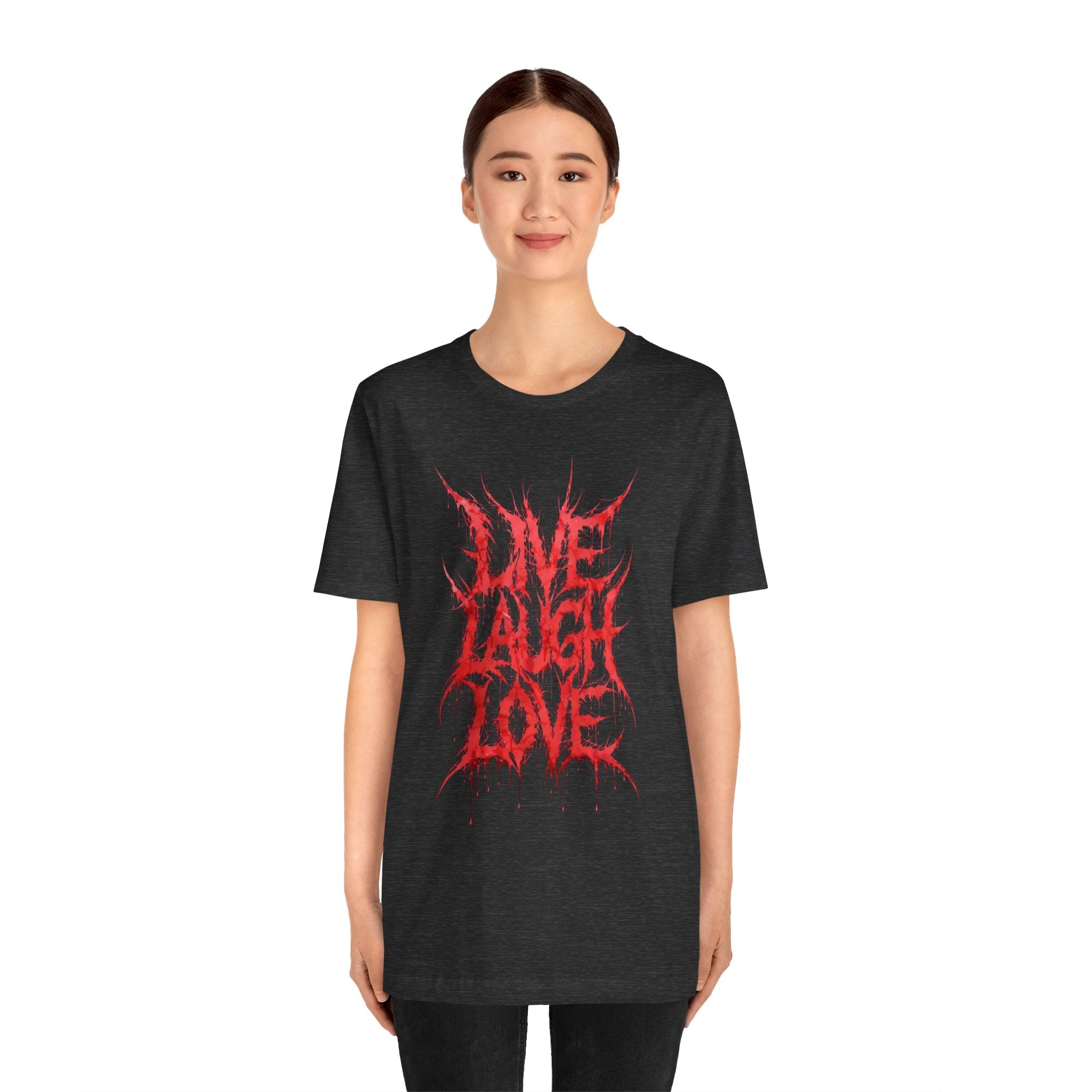Graphic Tee — 'Live Laugh Love' Red Metal Script T-Shirt
