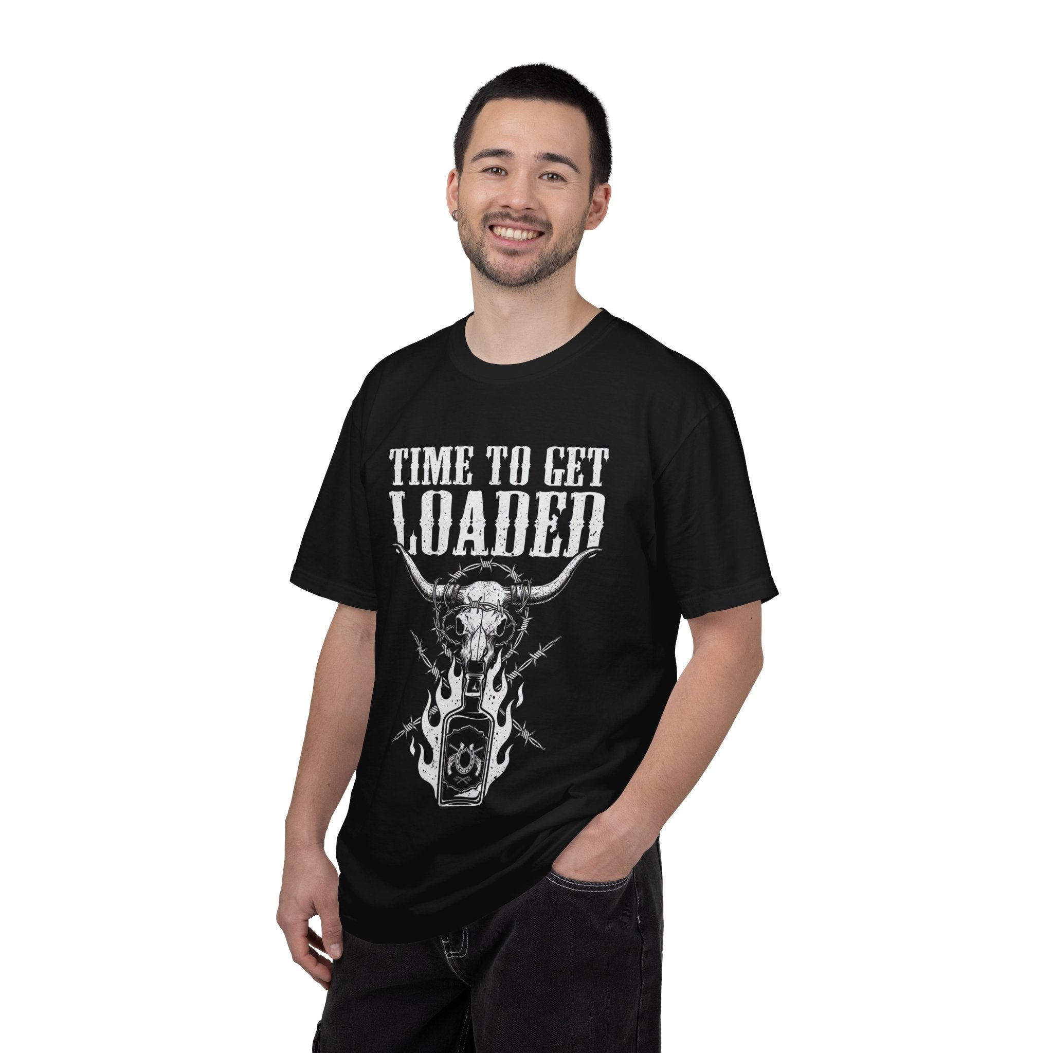 Time To Get Loaded Bull Skull T-Shirt — Western Gun & Flame Graphic Tee