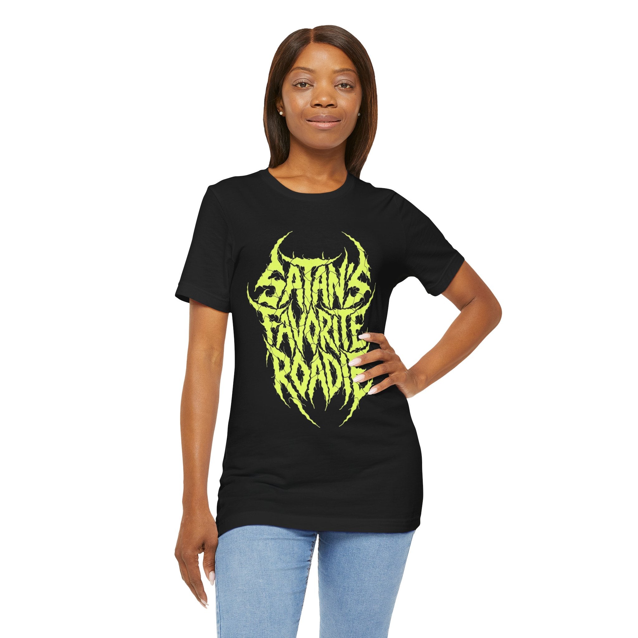 Satan’s Favorite Roadie T‑Shirt — Neon Metal Band Tee