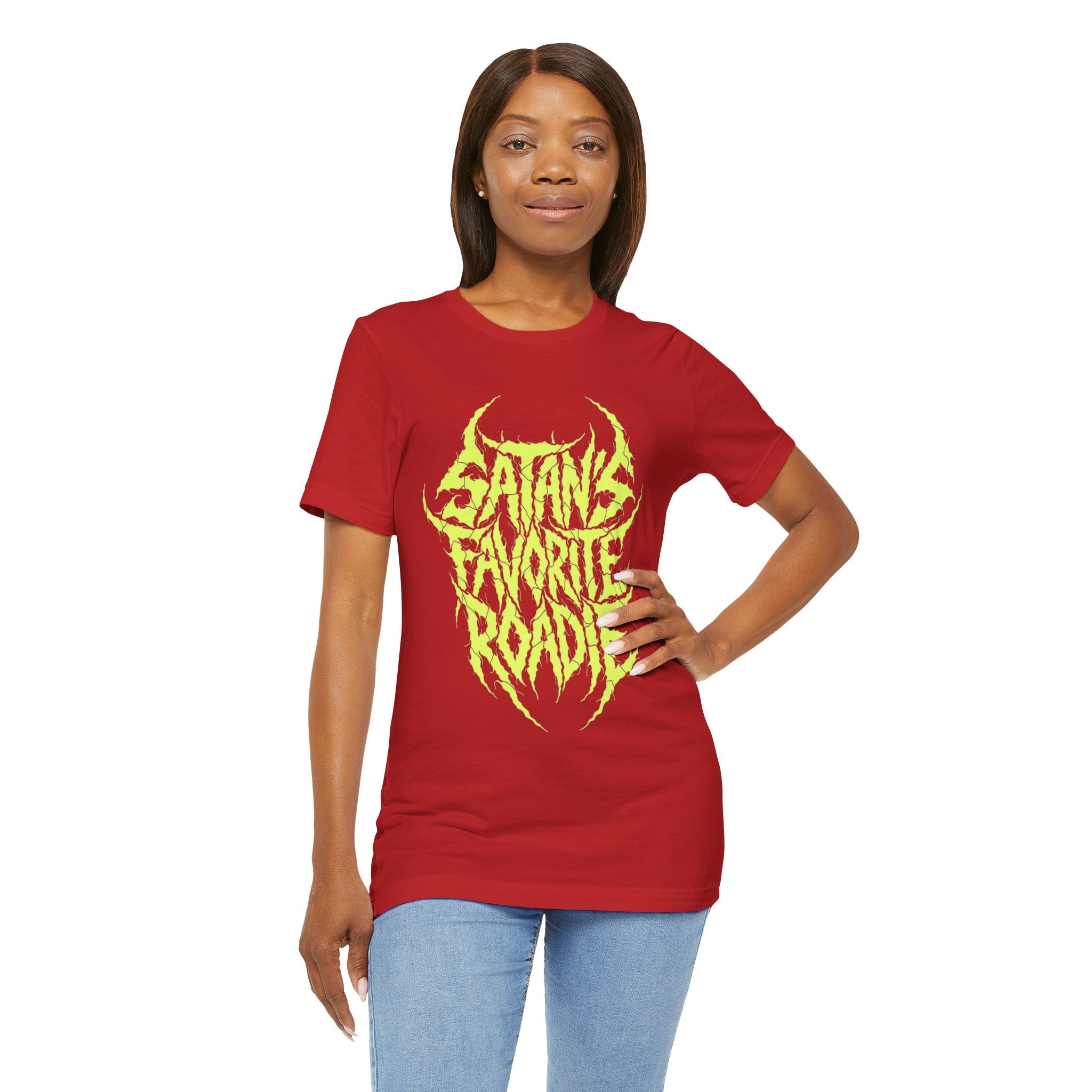 Satan’s Favorite Roadie T‑Shirt — Neon Metal Band Tee