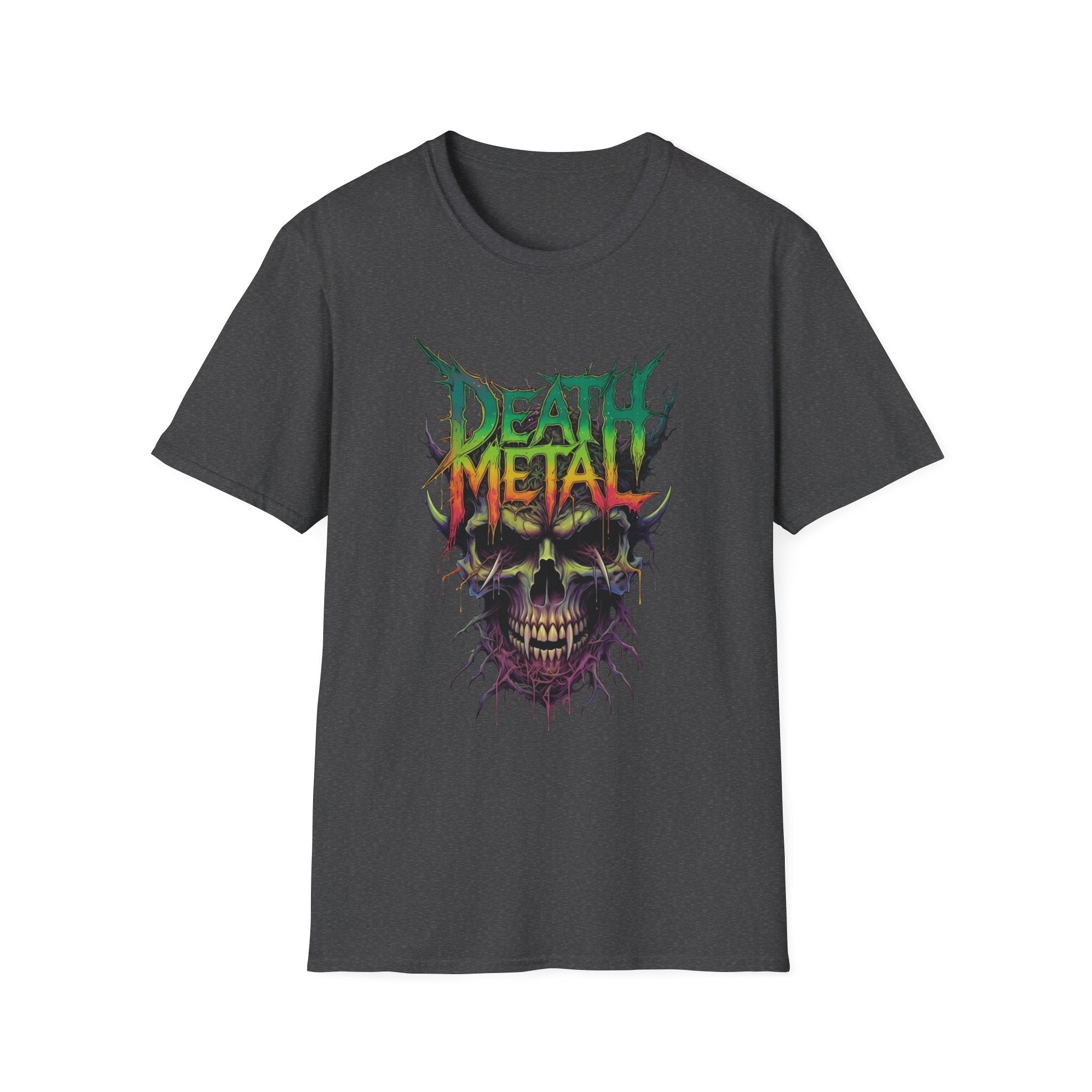 Death Metal Skull T‑Shirt — Retro Neon Band Graphic Tee