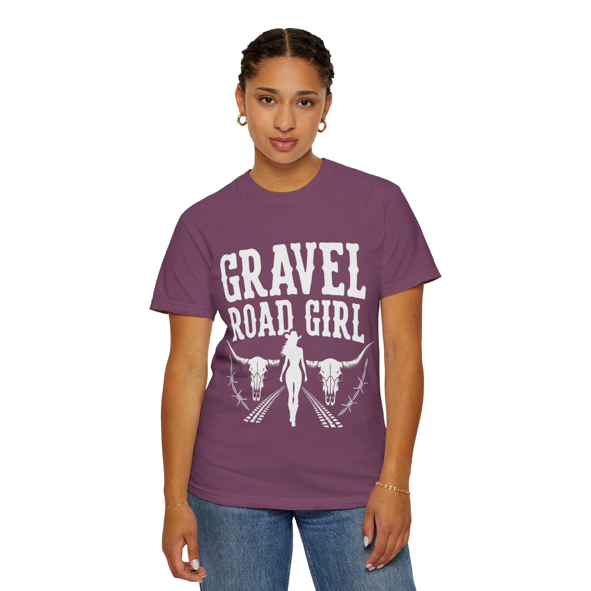 Gravel Road Girl T‑Shirt — Western Cowgirl Motorcycle Tee