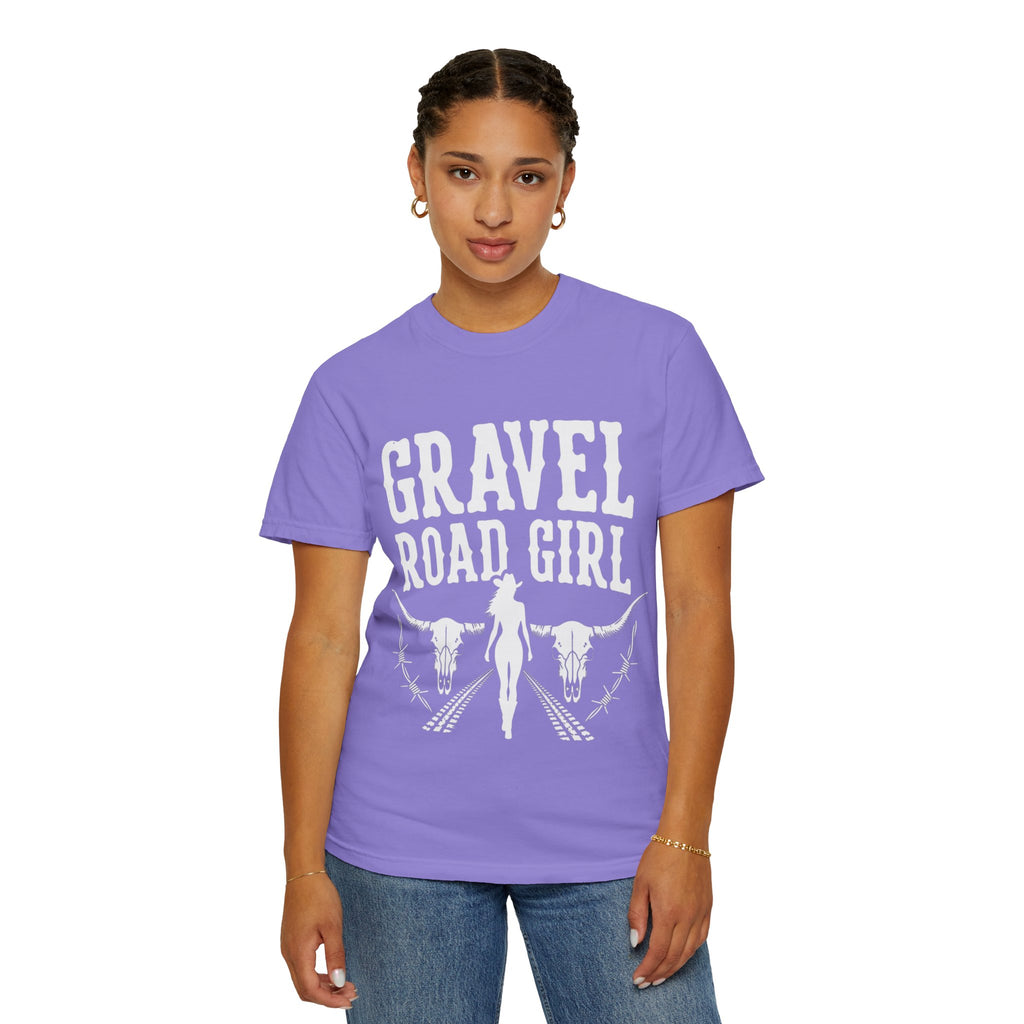 Gravel Road Girl T‑Shirt — Western Cowgirl Motorcycle Tee