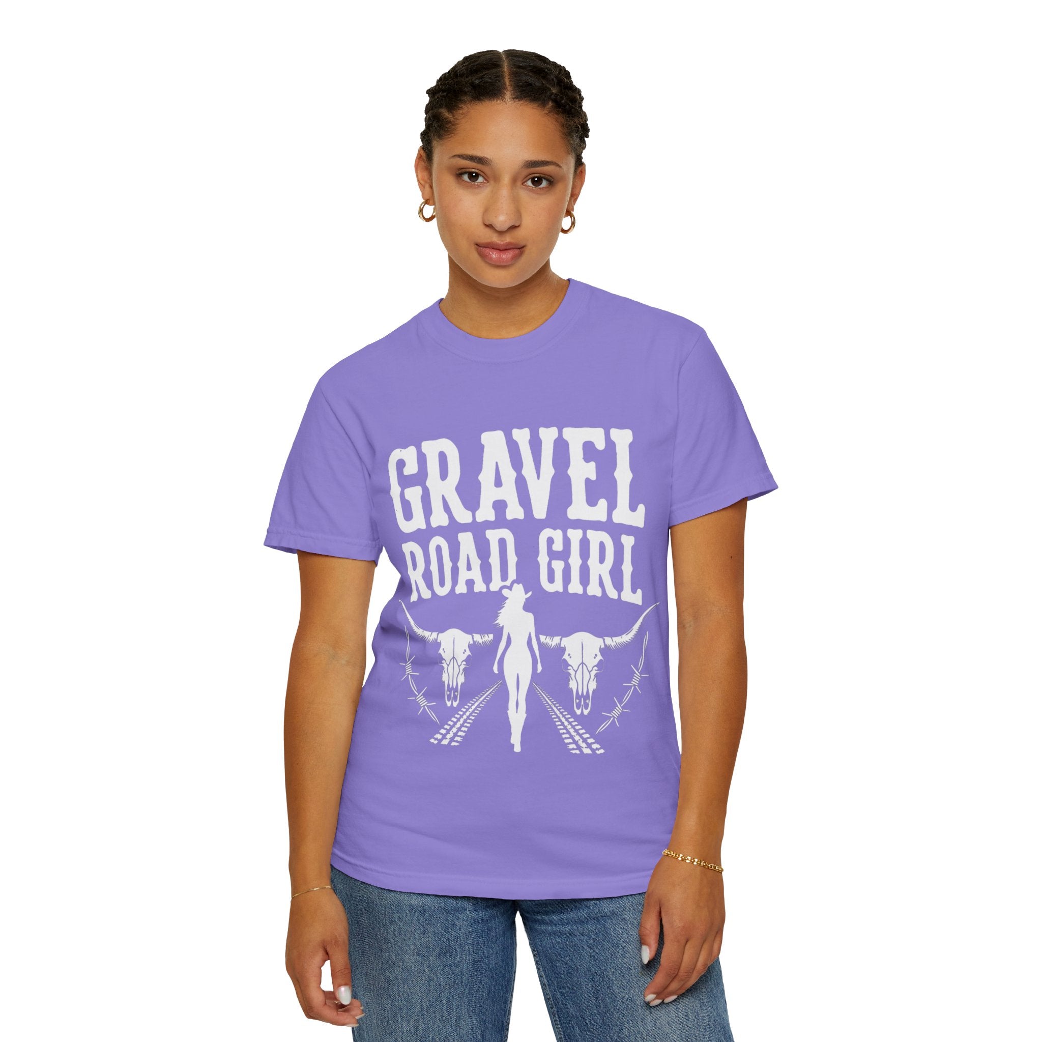 Gravel Road Girl T‑Shirt — Western Cowgirl Motorcycle Tee