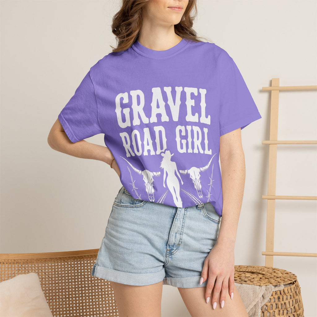 Gravel Road Girl T‑Shirt — Western Cowgirl Motorcycle Tee
