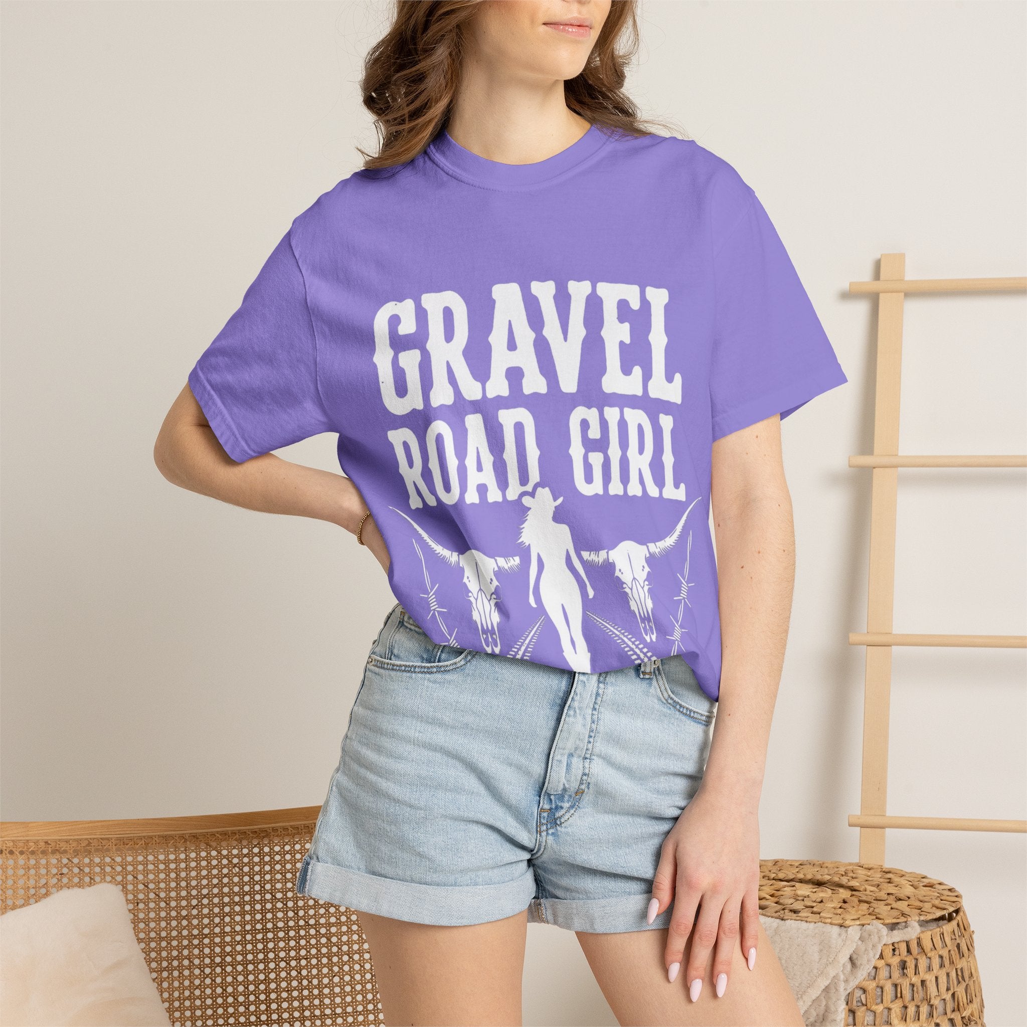 Gravel Road Girl T‑Shirt — Western Cowgirl Motorcycle Tee