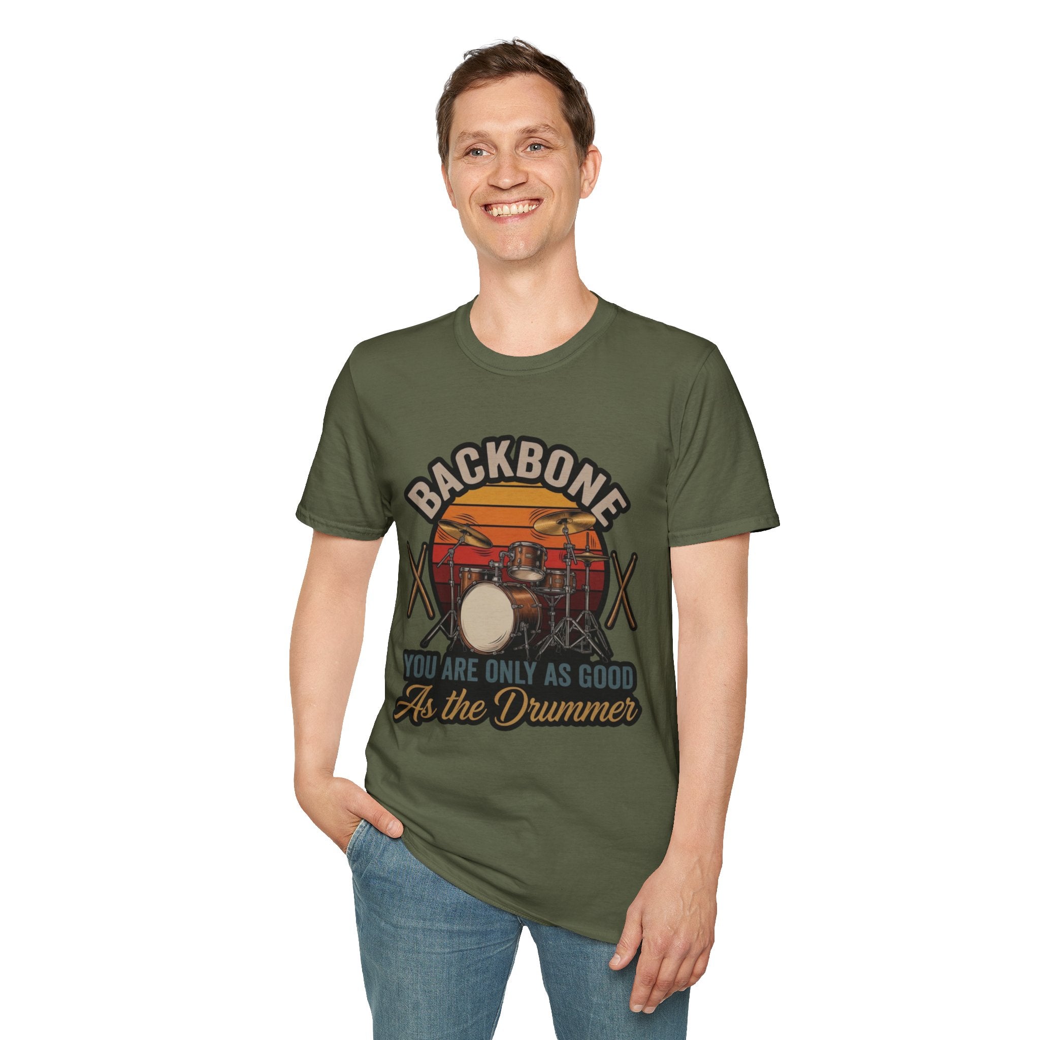 Drummer T-Shirt — “Backbone: You Are Only As Good As the Drummer” Vintage Drum Kit Tee