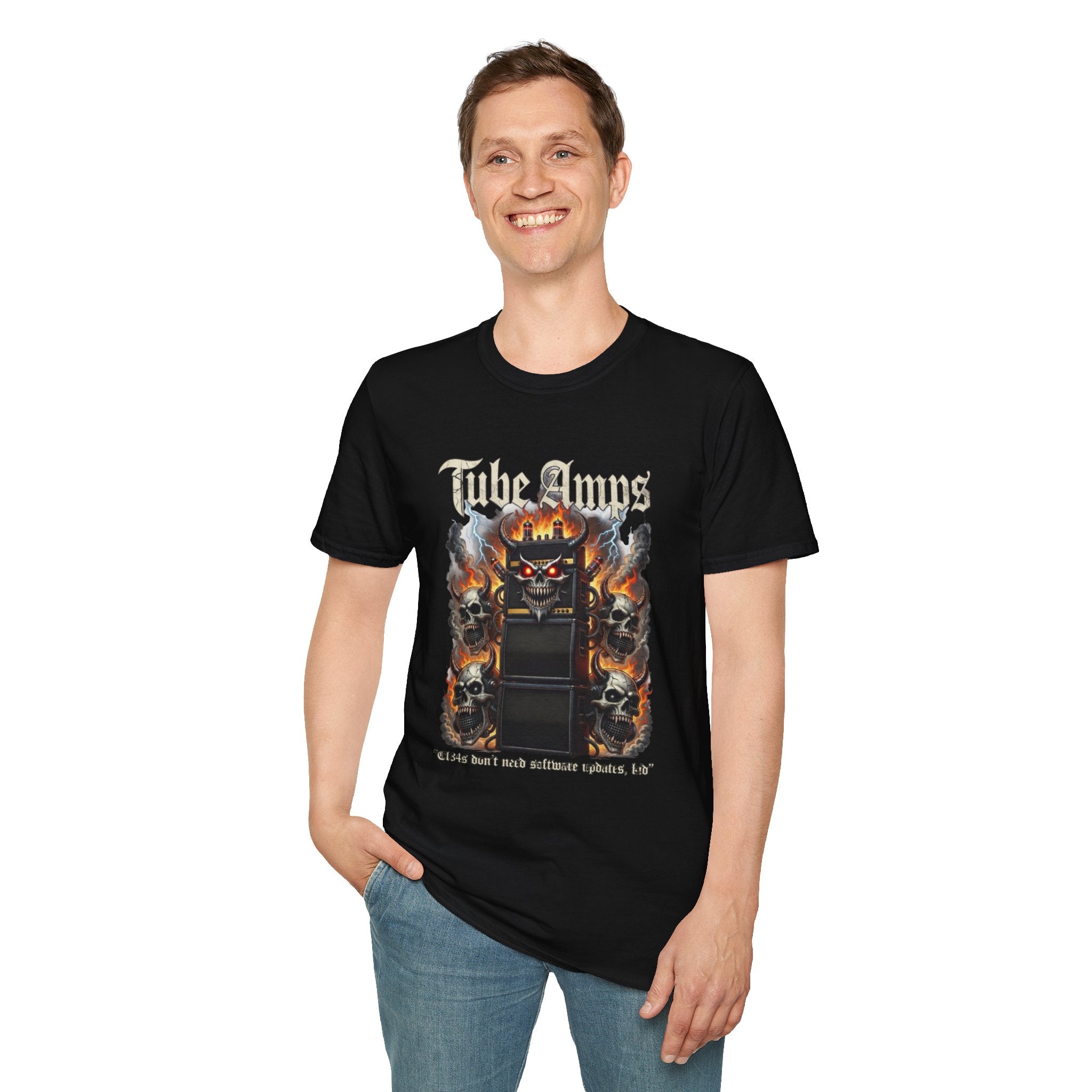 Tube Amps T-Shirt — "EL34s Don't Take Software Updates, Kid" Guitarist Tee