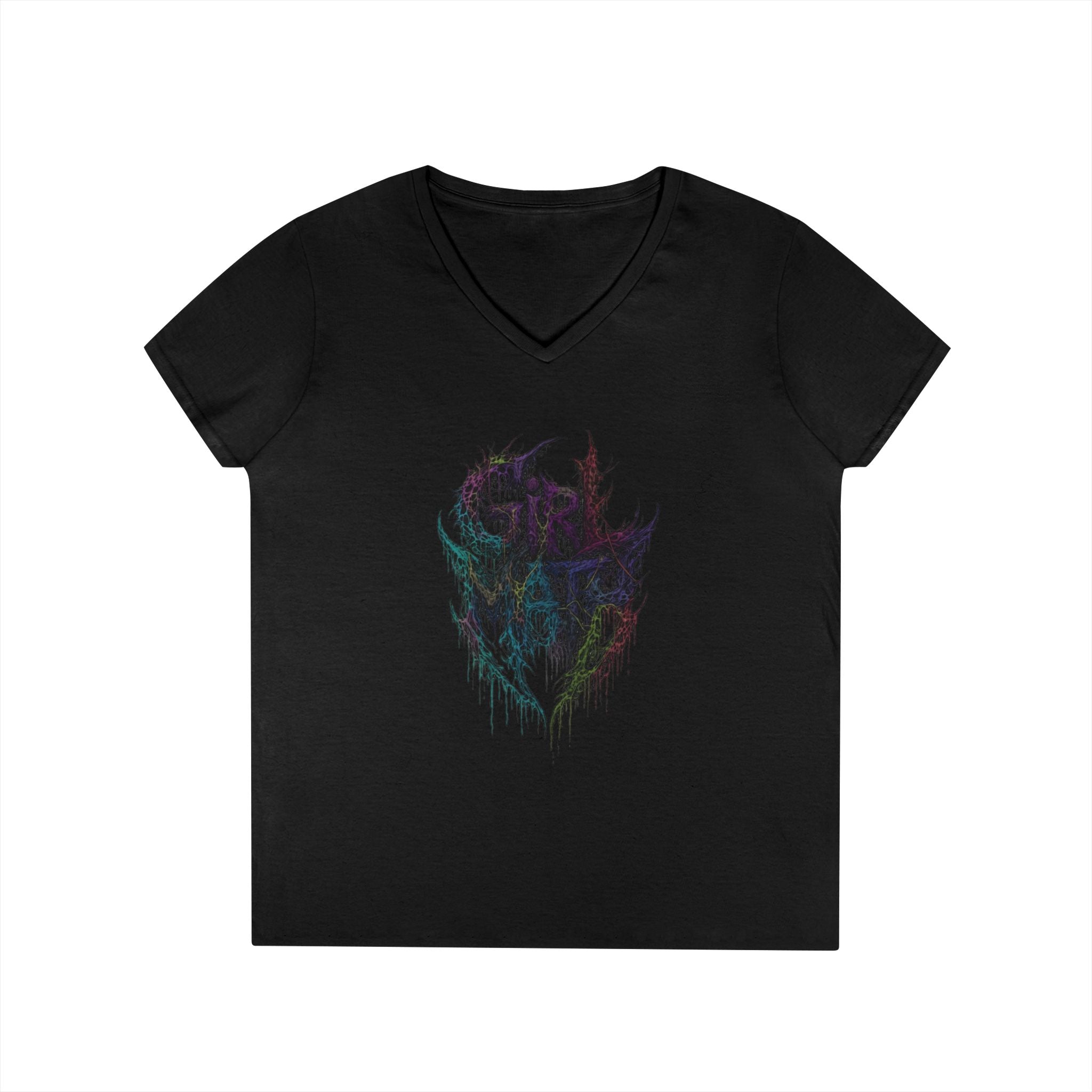 Ladies' V-Neck T-Shirt — Colorful Drip Skull "Girl Math" Graphic