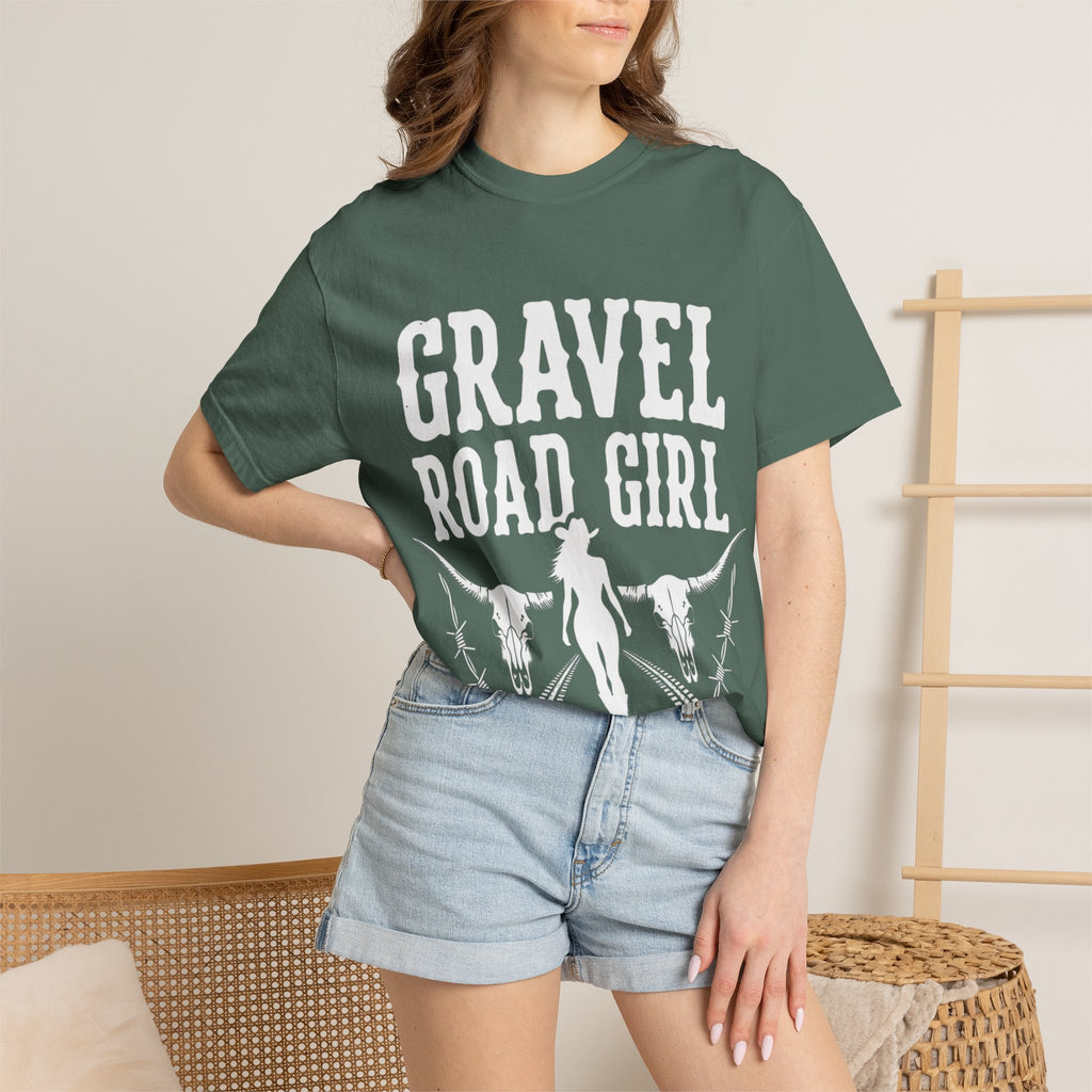 Gravel Road Girl T‑Shirt — Western Cowgirl Motorcycle Tee